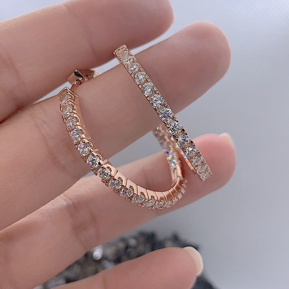 Round diamond paved hoop earrings
